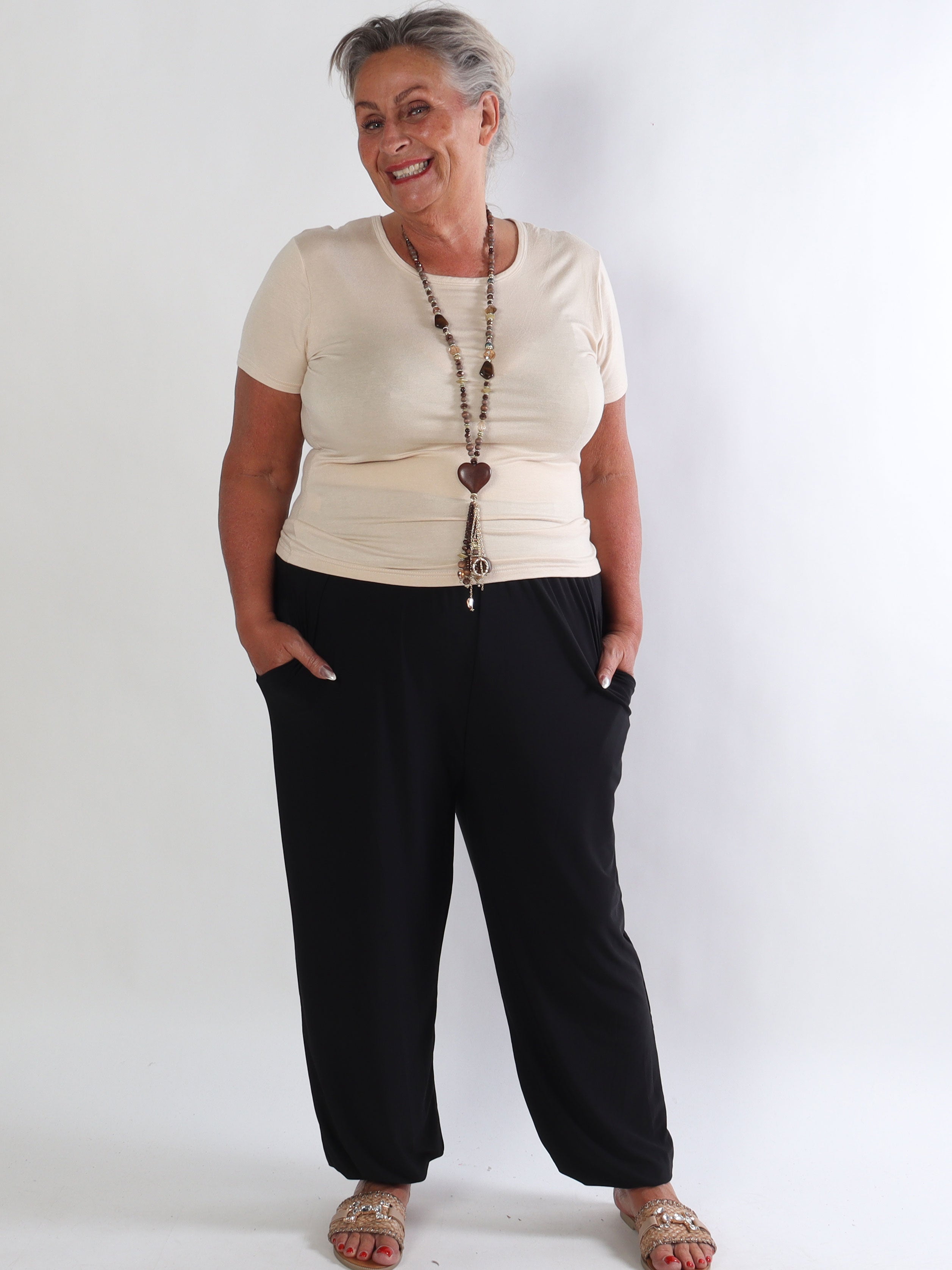 Pams Plain Harem Pants - Elastiske plus size bukser med smock i taljen